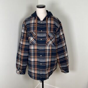 Legendary Outfitters Men's Flannel Lined Hoodie Shirt‎ XXL Blue Brown Plaid